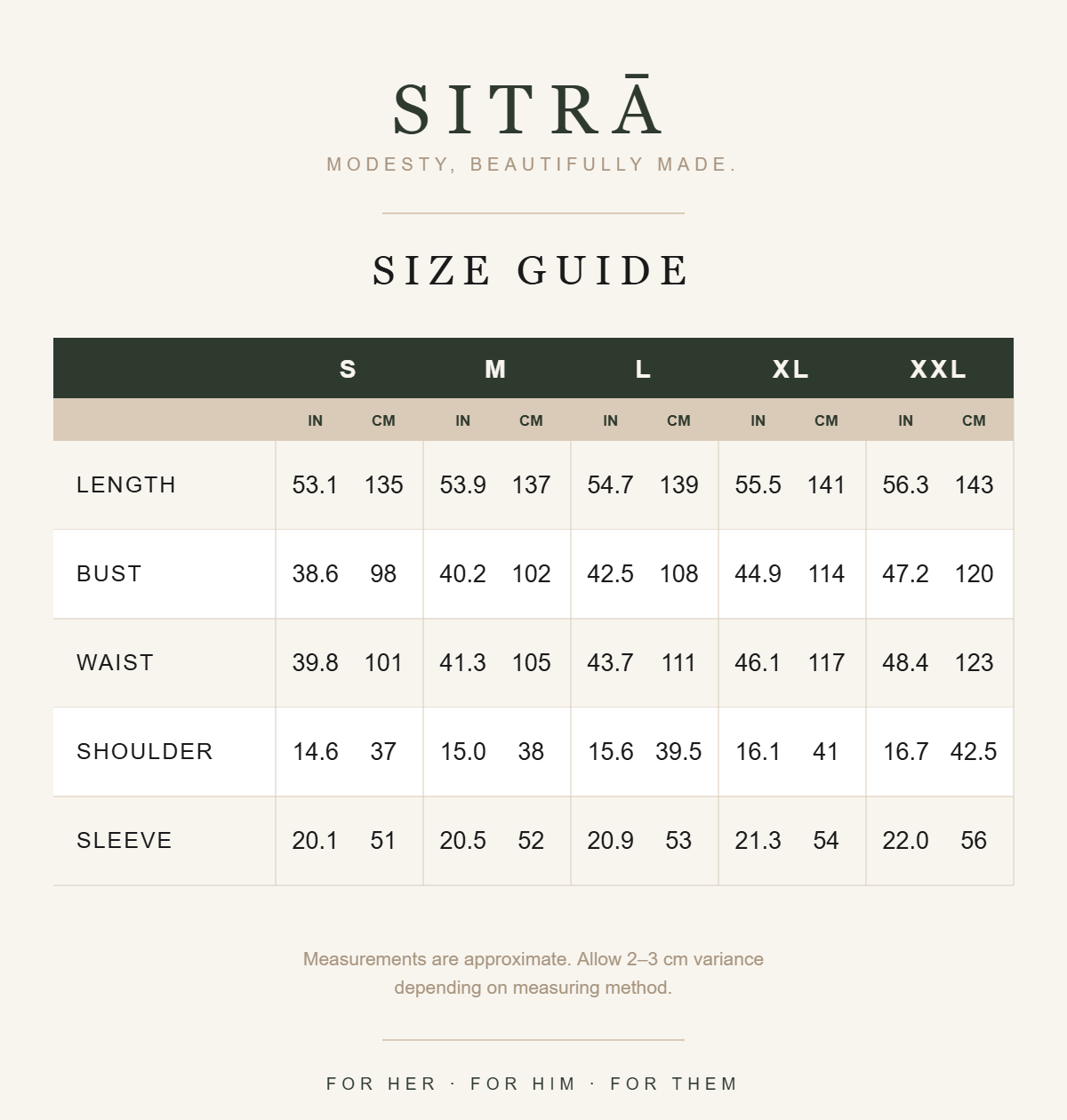 Sahar abaya dress — size guide