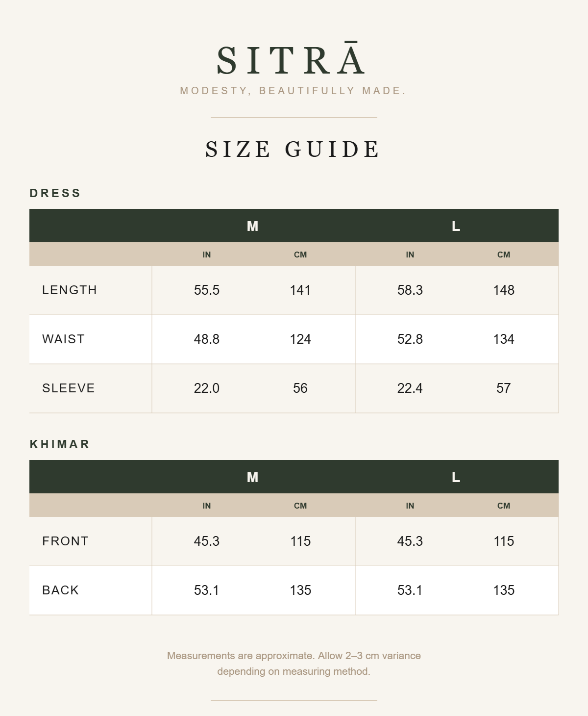 Shatha lantern sleeve prayer set — SITRĀ size guide