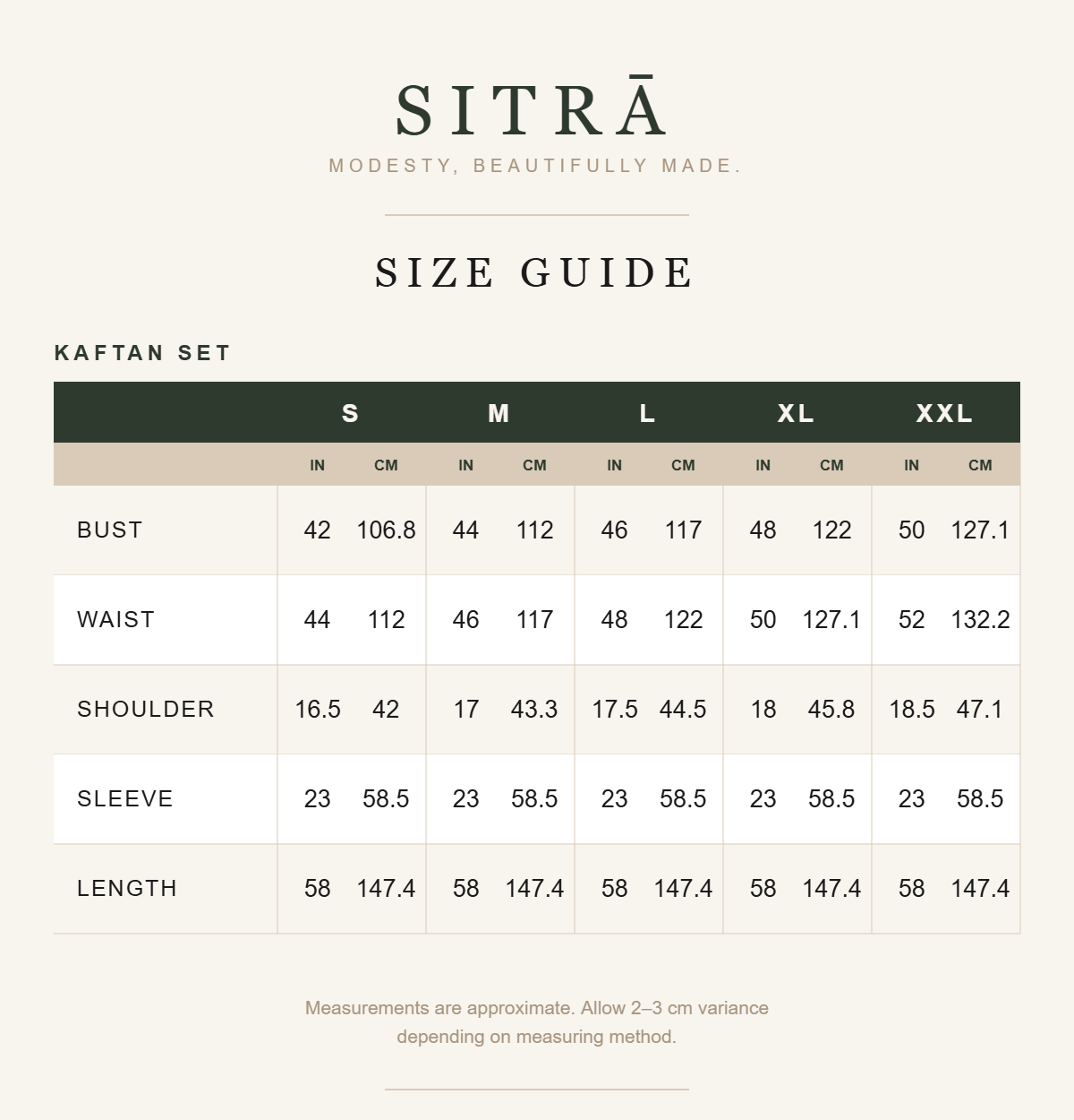 SITRĀ Belted Kaftan for Evening Wear — size guide