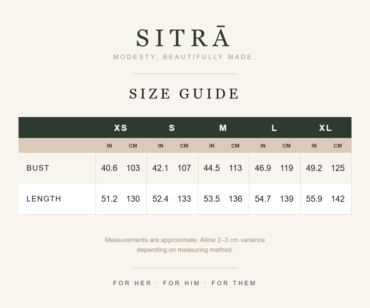 SITRĀ size guide