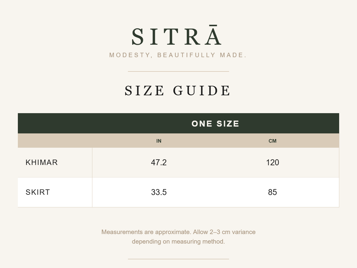 SITRĀ size guide