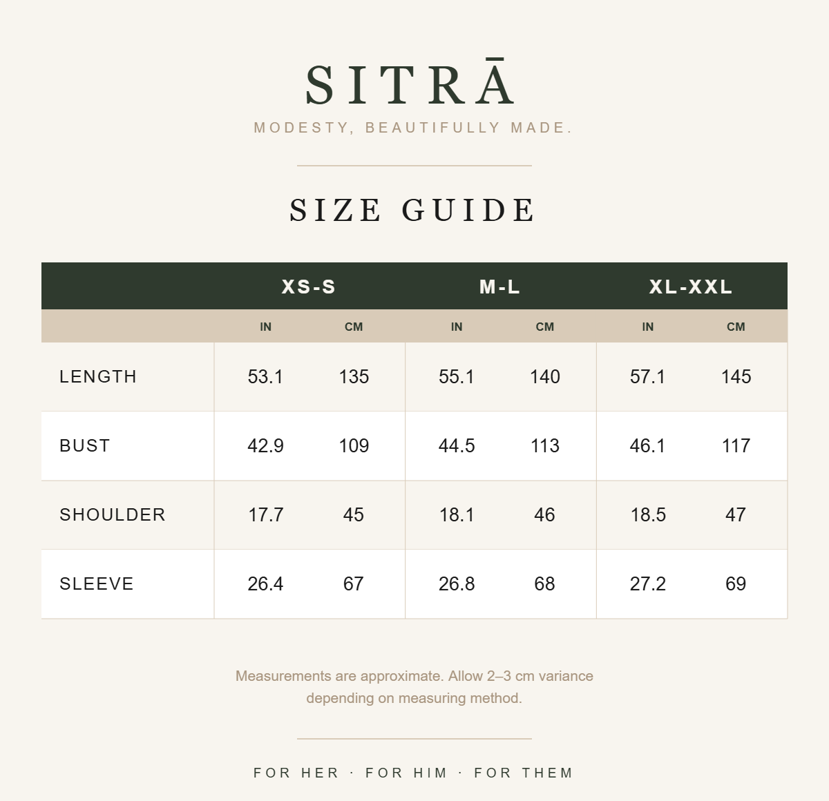 Wijdan textured split-sleeve abaya — SITRĀ size guide