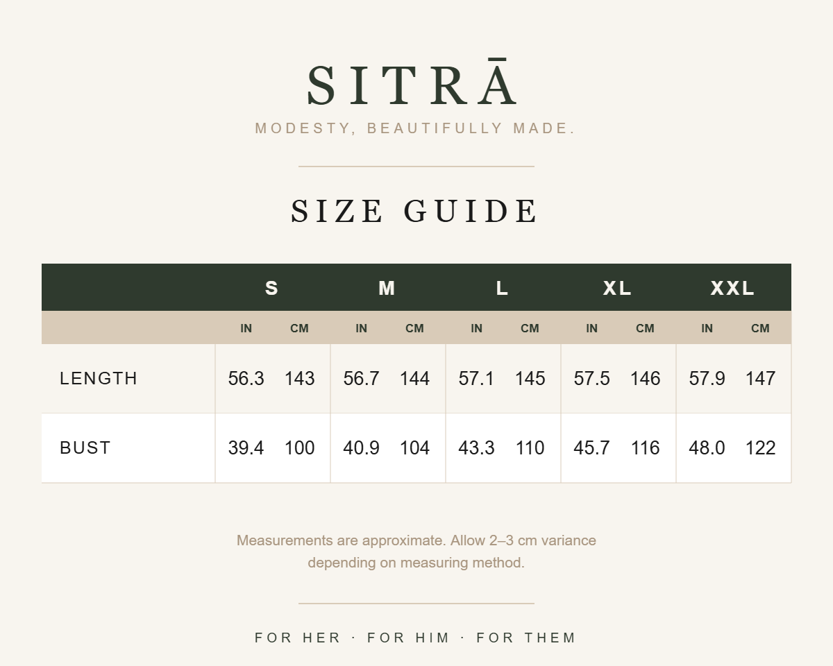 Yasmin embroidered chiffon kaftan — SITRĀ size guide