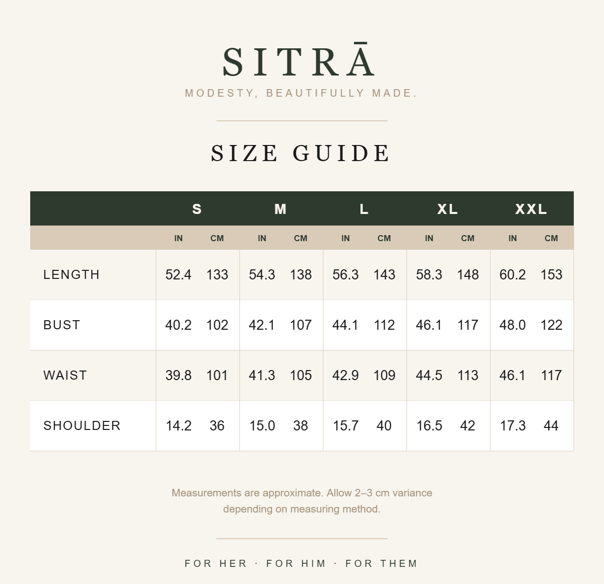 Sleeveless satin slip underdress — SITRĀ size guide