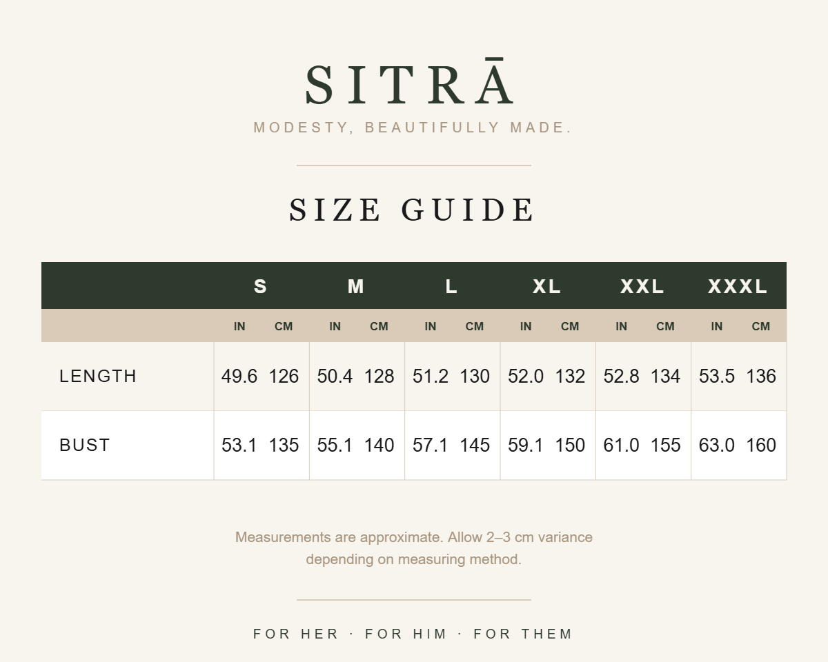 Striped longline shirt abaya — SITRĀ size guide